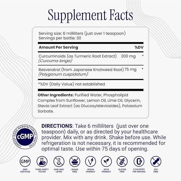 Rho Nutrition Liposomal Curcumin + Resveratrol (1 Pack) – Ultra High Absorption Liquid Curcumin Supplement – Promotes Joint Comfort, Mobility, Cellular Health and Overall Well-Being - Image 3
