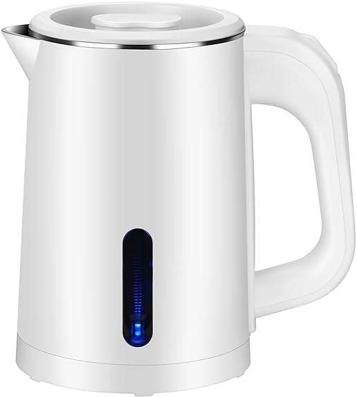 Small Electric Tea Kettle Stainless Steel, 0.8L Portable Mini Hot Water Boiler Heater, Travel Electric Coffee Kettle with Auto Shut-Off & Boil Dry Protection (White) - Image 1