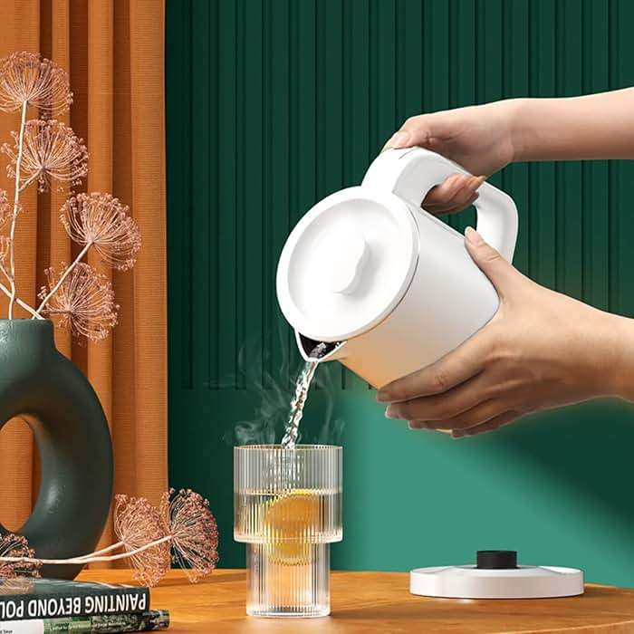 Small Electric Tea Kettle Stainless Steel, 0.8L Portable Mini Hot Water Boiler Heater, Travel Electric Coffee Kettle with Auto Shut-Off & Boil Dry Protection (White) - Image 2