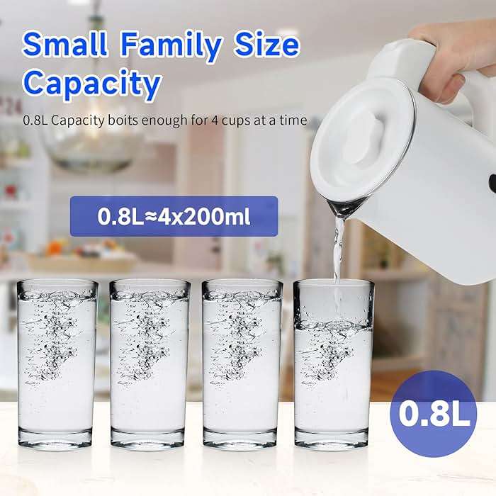 Small Electric Tea Kettle Stainless Steel, 0.8L Portable Mini Hot Water Boiler Heater, Travel Electric Coffee Kettle with Auto Shut-Off & Boil Dry Protection (White) - Image 3