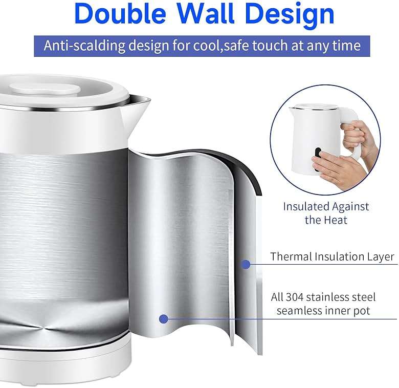 Small Electric Tea Kettle Stainless Steel, 0.8L Portable Mini Hot Water Boiler Heater, Travel Electric Coffee Kettle with Auto Shut-Off & Boil Dry Protection (White) - Image 4
