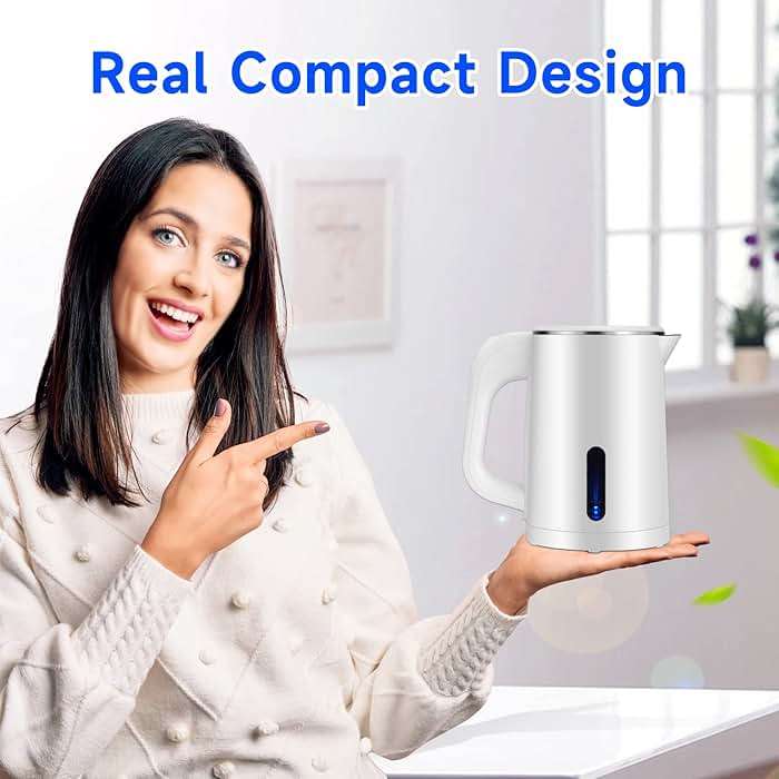 Small Electric Tea Kettle Stainless Steel, 0.8L Portable Mini Hot Water Boiler Heater, Travel Electric Coffee Kettle with Auto Shut-Off & Boil Dry Protection (White) - Image 6