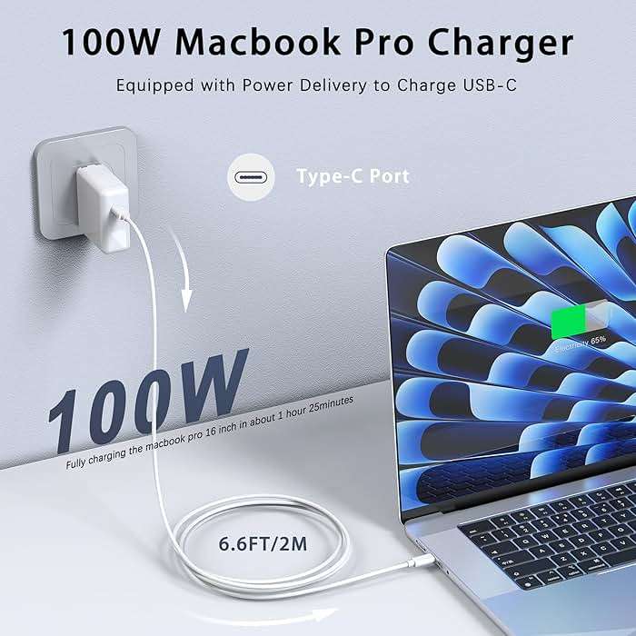 Mac Book Pro Charger - 100W USB C Laptop Charger Compatible with MacBook Pro/Air 16, 15, 14, 13 Inch, MacBook M1 M2 M3 M4 M5, iPad Pro/Air and All Type C Device, Type C to C Fast Charger - Image 3