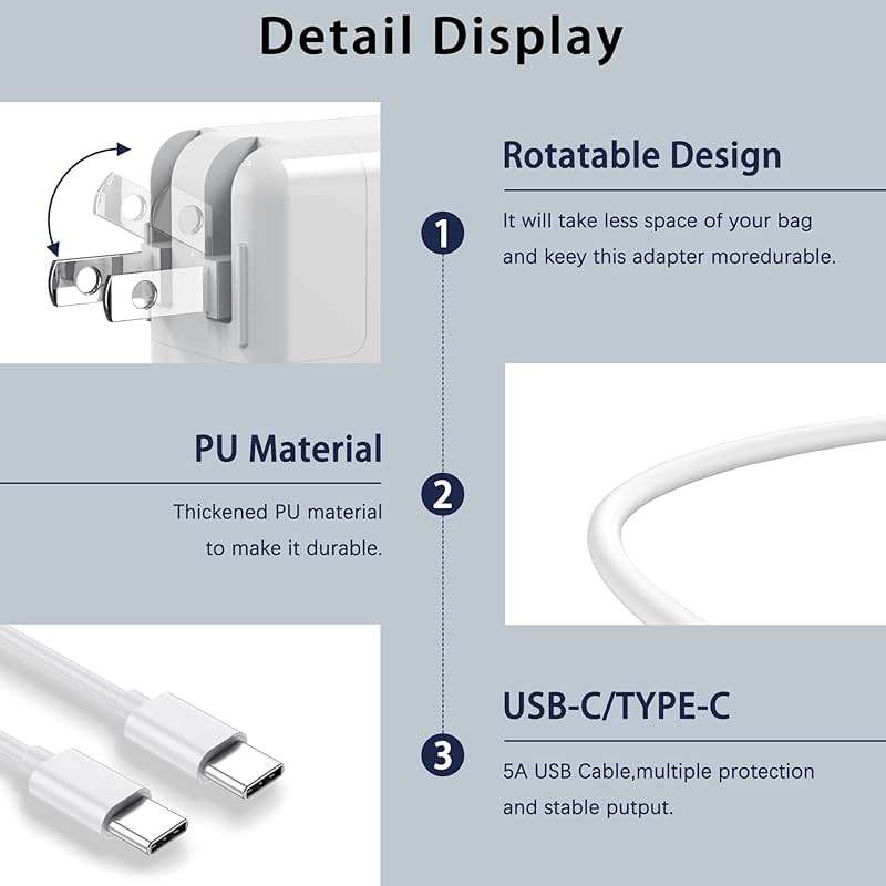Mac Book Pro Charger - 100W USB C Laptop Charger Compatible with MacBook Pro/Air 16, 15, 14, 13 Inch, MacBook M1 M2 M3 M4 M5, iPad Pro/Air and All Type C Device, Type C to C Fast Charger - Image 7