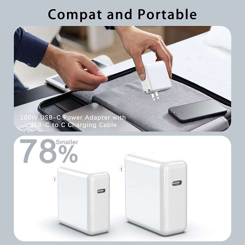 Mac Book Pro Charger - 100W USB C Laptop Charger Compatible with MacBook Pro/Air 16, 15, 14, 13 Inch, MacBook M1 M2 M3 M4 M5, iPad Pro/Air and All Type C Device, Type C to C Fast Charger - Image 8