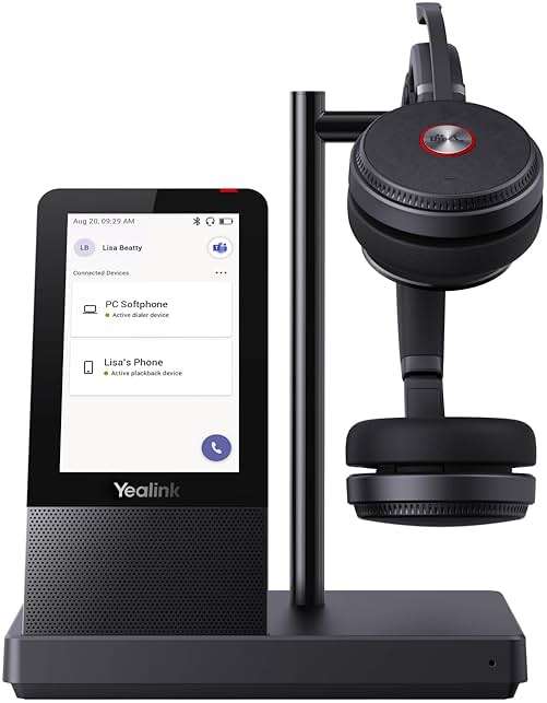 Yealink WH66 Stereo Wireless DECT Headset Teams Certified,Long Wireless Range 160m/525ft,Talk Time 14H,Speaker,Work with PC/Laptop/Desk Phone,Cell Phone (USB-A,Bluetooth),Noise Canceling Microphone - Image 1