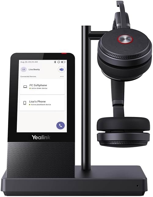 Yealink WH66 Stereo Wireless DECT Headset Teams Certified,Long Wireless Range 160m/525ft,Talk Time 14H,Speaker,Work with PC/Laptop/Desk Phone,Cell Phone (USB-A,Bluetooth),Noise Canceling Microphone - Product Image