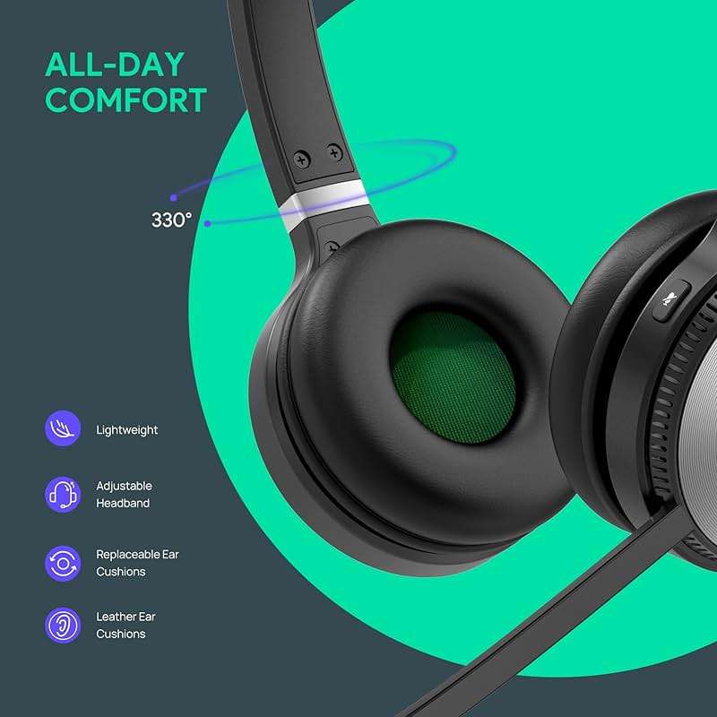 Yealink WH66 Stereo Wireless DECT Headset Teams Certified,Long Wireless Range 160m/525ft,Talk Time 14H,Speaker,Work with PC/Laptop/Desk Phone,Cell Phone (USB-A,Bluetooth),Noise Canceling Microphone - Image 3