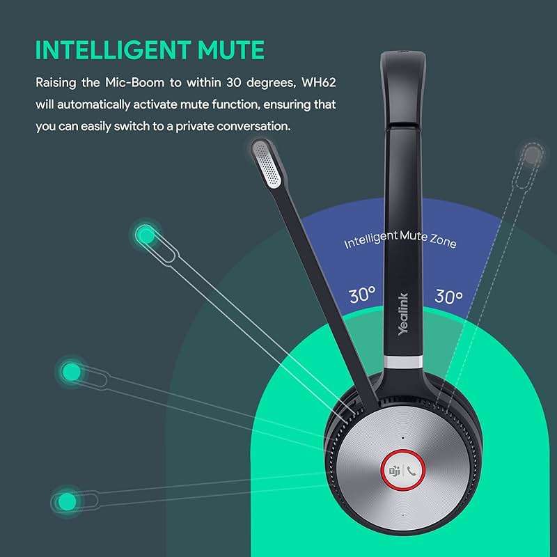 Yealink WH66 Stereo Wireless DECT Headset Teams Certified,Long Wireless Range 160m/525ft,Talk Time 14H,Speaker,Work with PC/Laptop/Desk Phone,Cell Phone (USB-A,Bluetooth),Noise Canceling Microphone - Image 4
