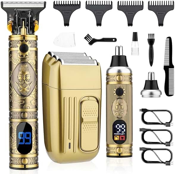 Saoilli Hair Clippers for Men, Professional Cordless T-Blade Trimmer Set, Beard Trimmer and Nose Hair Trimmer, Electric Grooming Kit, Electric Razor Shaver for Home & Barber Use, Gifts for Dad Husband - Product Image