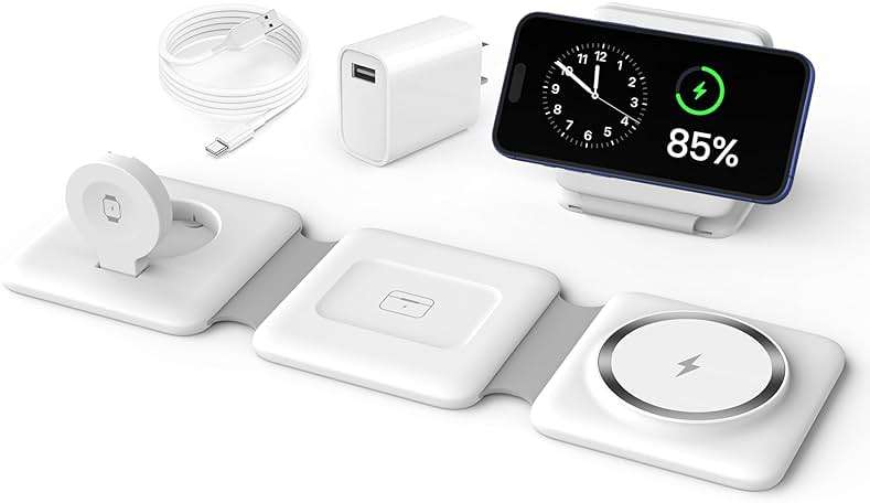 Charging Station for Apple Multiple Devices - 3 in 1 Foldable Magnetic Wireless Charger Dock - Travel Charging Pad for iPhone 17 16 15 14 13 12 Pro Max Plus Watch & Airpods - Image 1