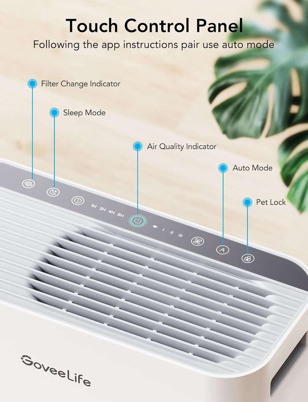 GoveeLife Smart Air Purifiers for Home Large Room, Air Purifiers for Pets with PM2.5 Sensor, Washable Pre-Filter for Pet Hair Lint, 24dB Large Air Purifier with App Control, Pet Lock - Image 6