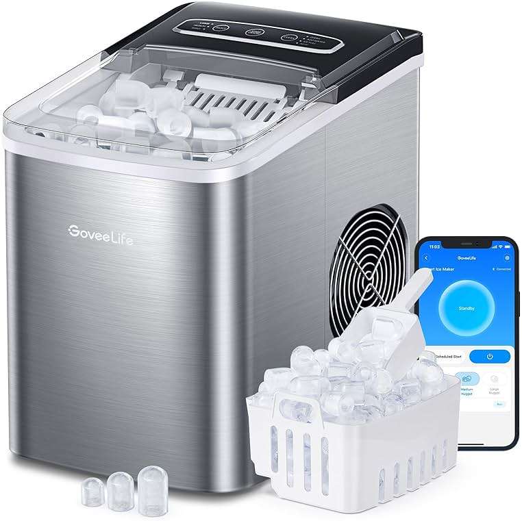 GoveeLife Smart Countertop Ice Makers, Portable Ice Maker Machine with Self-Cleaning, 6 Mins 9 Bullet Ice, 26lbs/24Hrs, Voice Remote for Home Kitchen Party Camping, with Ice Scoop Stainless Silver - Image 1