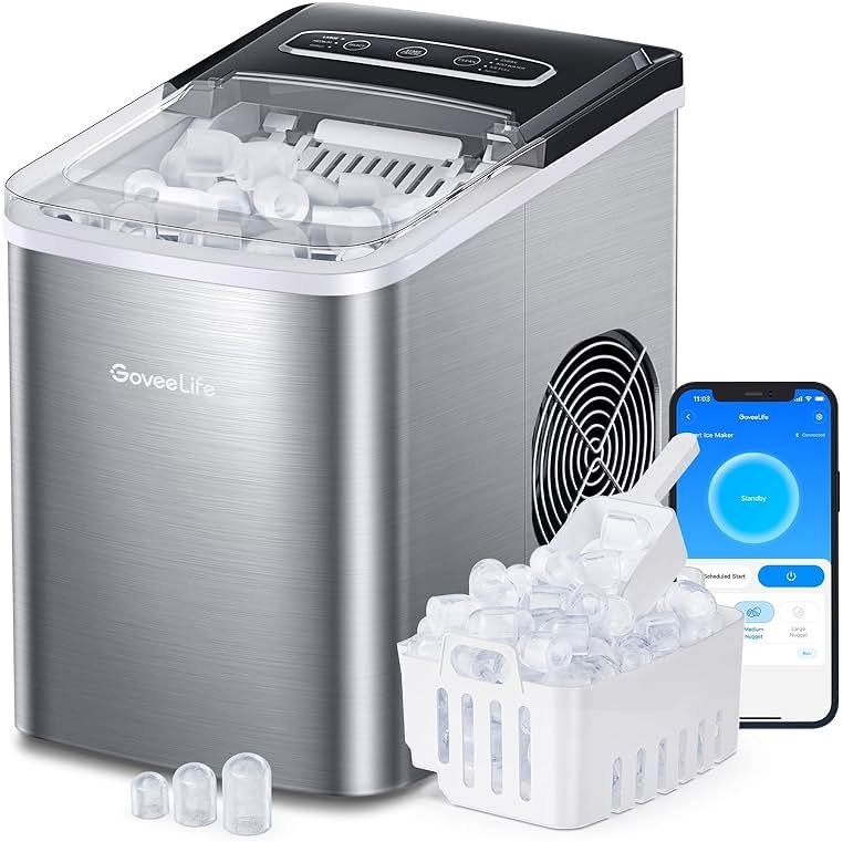 GoveeLife Smart Countertop Ice Makers, Portable Ice Maker Machine with Self-Cleaning, 6 Mins 9 Bullet Ice, 26lbs/24Hrs, Voice Remote for Home Kitchen Party Camping, with Ice Scoop Stainless Silver - Product Image