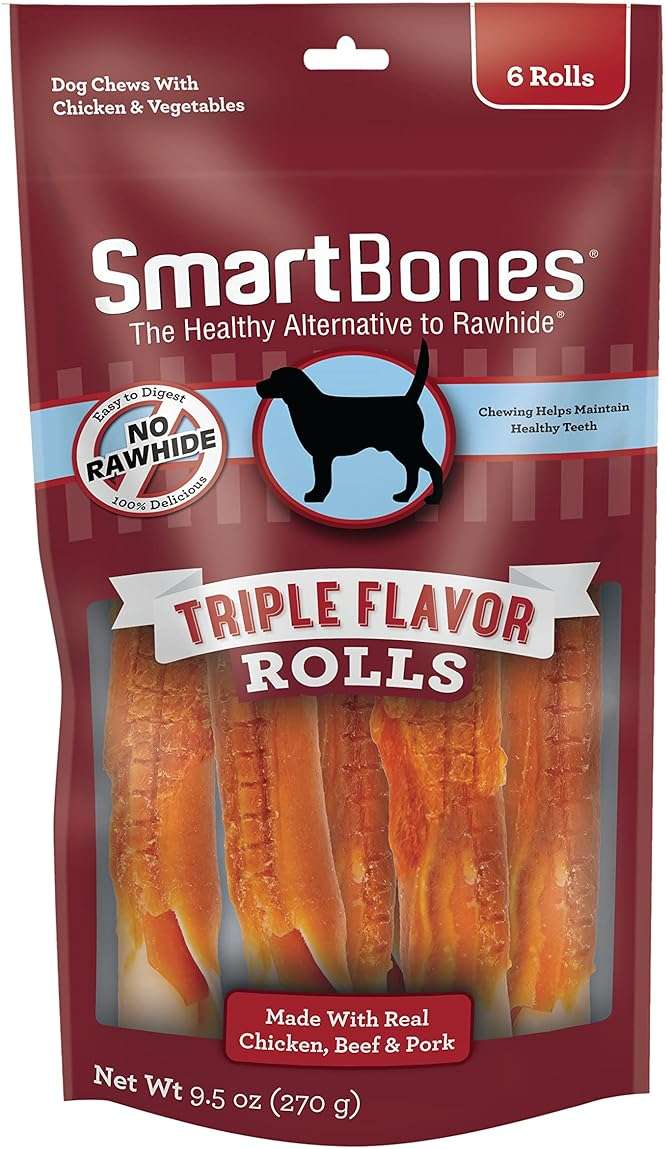 SmartBones Triple Flavor Rolls 6 Count, Rawhide-Free Chews for Dogs - Image 1