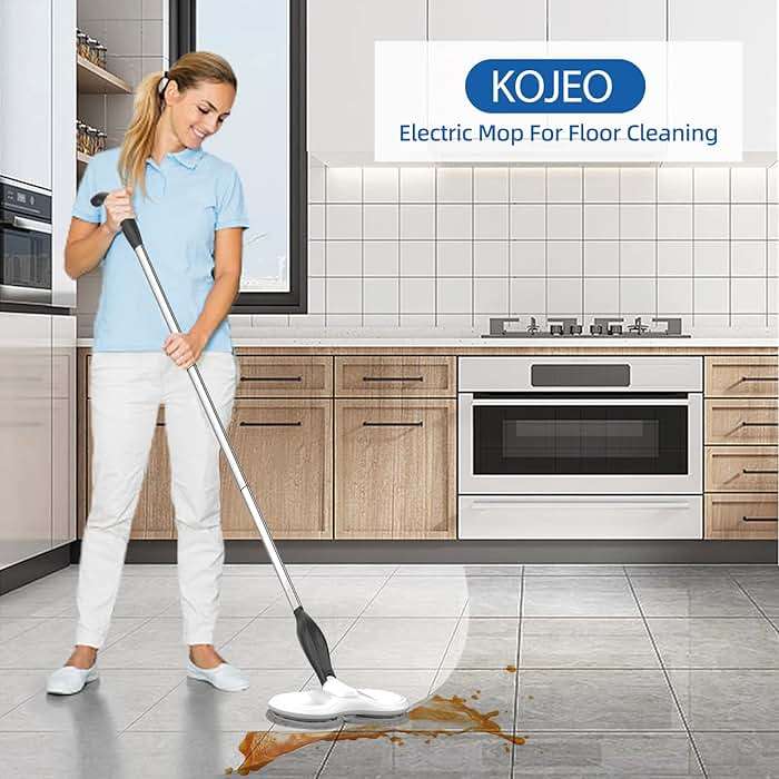KOJEO Electric Mop for Floor Cleaning, As Seen On TV, Cordless Spin Mopper Motorised Electric Mops for Hardwood Tile Laminate Floor Daily Light Cleaning (No Water Tank) - Image 3