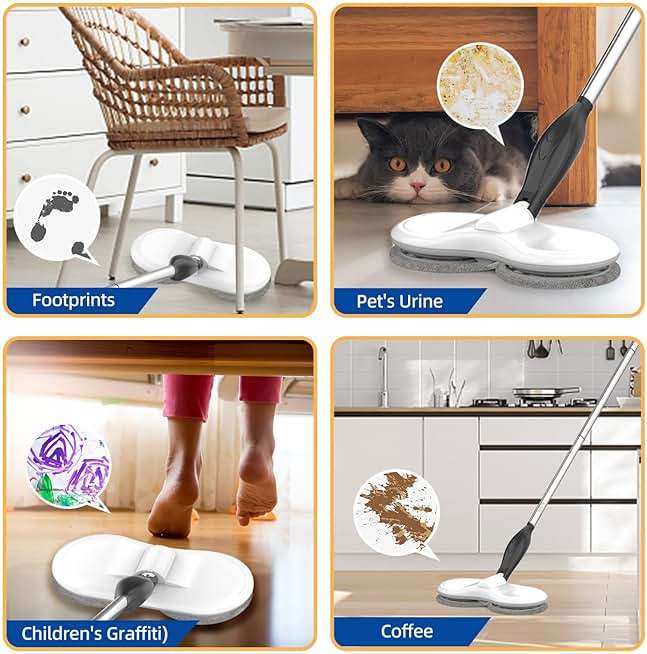 KOJEO Electric Mop for Floor Cleaning, As Seen On TV, Cordless Spin Mopper Motorised Electric Mops for Hardwood Tile Laminate Floor Daily Light Cleaning (No Water Tank) - Image 4