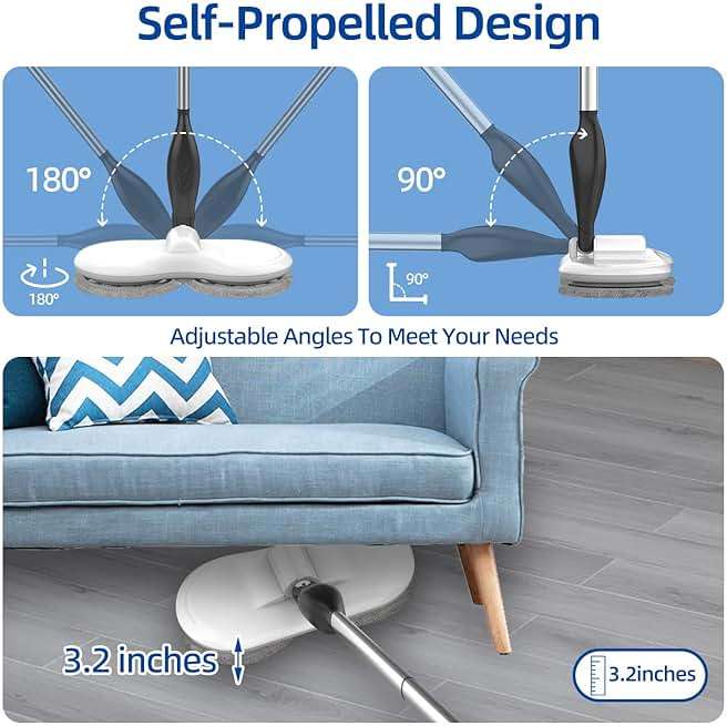 KOJEO Electric Mop for Floor Cleaning, As Seen On TV, Cordless Spin Mopper Motorised Electric Mops for Hardwood Tile Laminate Floor Daily Light Cleaning (No Water Tank) - Image 8