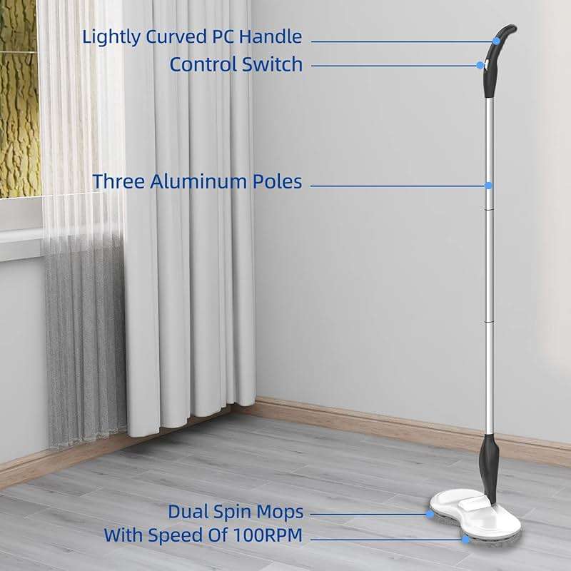 KOJEO Electric Mop for Floor Cleaning, As Seen On TV, Cordless Spin Mopper Motorised Electric Mops for Hardwood Tile Laminate Floor Daily Light Cleaning (No Water Tank) - Image 9