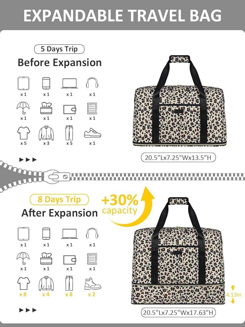 Expandable Travel Duffle Bags Weekender Overnight Bags for Women Men Hospital Bag for Women Labor Delivery with Toiletry Bag Waterproof - Image 3