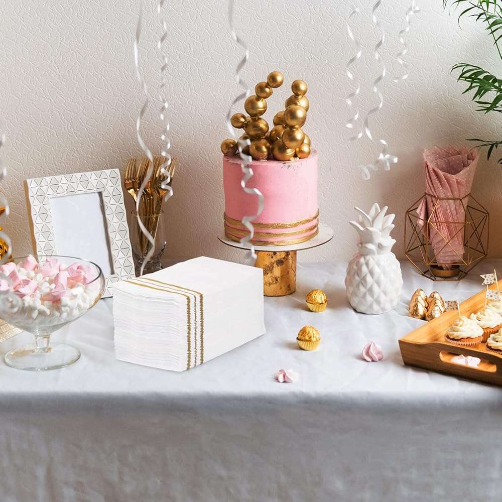100 Pcs White and Gold napkins, Dinner Paper Napkins Disposable Hand Towels for Bathroom, Soft, Absorbent, Gold Party Wedding Napkins for Kitchen, Parties, Dinners or Events (Yellow, 100) - Image 7
