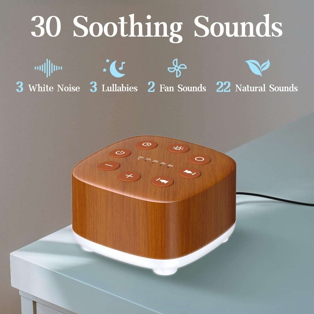 Meditation White Noise Machine Sound Machine 30 Soothing Sounds 12 Night Light 5 Auto-Off Timer Portable Sleep Machine for Travel Powered by AC or USB Sleep Therapy for Baby Kids Adults (Wood Grain) - Image 2