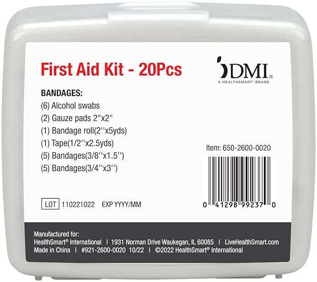 DMI First-Aid Kit, Mini 20-Piece, Small and Compact All-Purpose Use for Minor Cuts and Scrapes, Durable Water-Resistant Case, Portable, White - Image 2