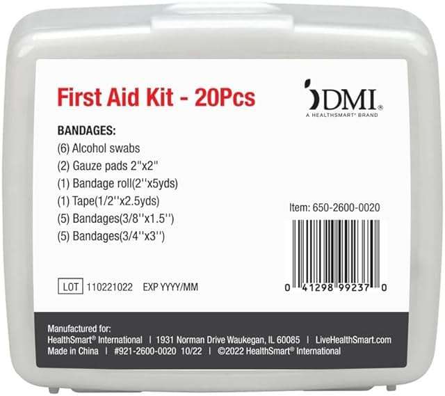 DMI First-Aid Kit, Mini 20-Piece, Small and Compact All-Purpose Use for Minor Cuts and Scrapes, Durable Water-Resistant Case, Portable, White - Image 4