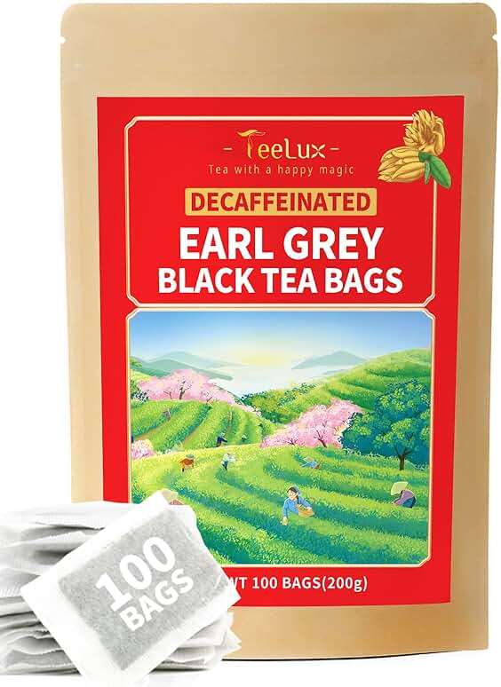TeeLux Decaf Earl Grey Tea Bags, Decaffeinated Black Tea Blended with Natural Bergamot, Smooth & Full-Bodied, Enjoy Hot or Iced, 100 Count - Image 1
