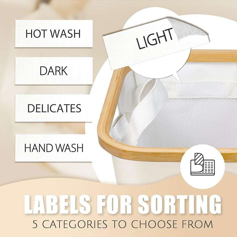 Extra Large 3 Section Dirty Clothes Laundry Basket with Lid, Dirty Clothes Hampers with Removable Bags for Bedroom and Laundry Room, Beige - Image 6