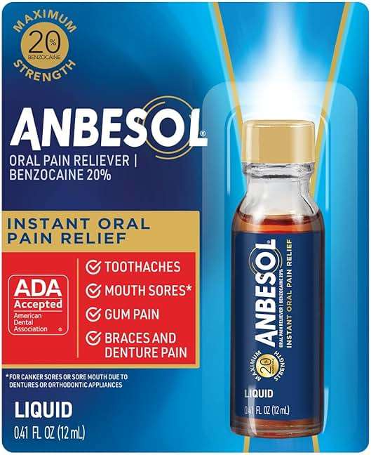 Anbesol Maximum Strength Liquid - Instant Oral Pain Relief, for Toothaches, Gums, Braces, & Denture Pain, and Mouth Sores*, Canker Sore Treatment Inside Mouth, ADA Accepted, 0.41 oz - Image 1