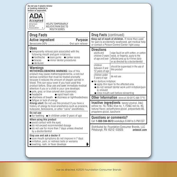 Anbesol Maximum Strength Liquid - Instant Oral Pain Relief, for Toothaches, Gums, Braces, & Denture Pain, and Mouth Sores*, Canker Sore Treatment Inside Mouth, ADA Accepted, 0.41 oz - Image 6
