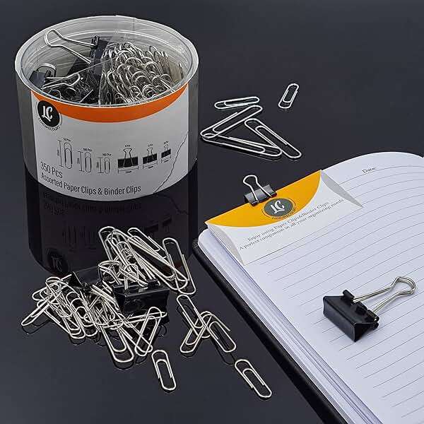 350 Pack Paper Clips and Binder Clips Set by Luxurecourt - Binders & Paperclips Assorted Sizes in Container with Compartments, Silver Paper Clips & Black Binder clips for Home, School, Office Supplies - Image 3
