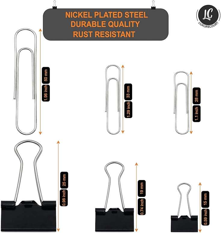 350 Pack Paper Clips and Binder Clips Set by Luxurecourt - Binders & Paperclips Assorted Sizes in Container with Compartments, Silver Paper Clips & Black Binder clips for Home, School, Office Supplies - Image 4