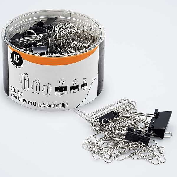 350 Pack Paper Clips and Binder Clips Set by Luxurecourt - Binders & Paperclips Assorted Sizes in Container with Compartments, Silver Paper Clips & Black Binder clips for Home, School, Office Supplies - Image 6