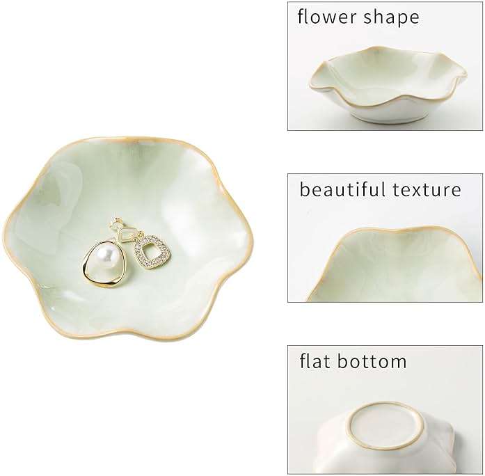 Jewelry Dish Tray, Ring Dish, Ceramic Trinket Tray, Key Bowl, Decorative Plate, for Friends Sisters Daughter Mother(Light Green) - Image 7
