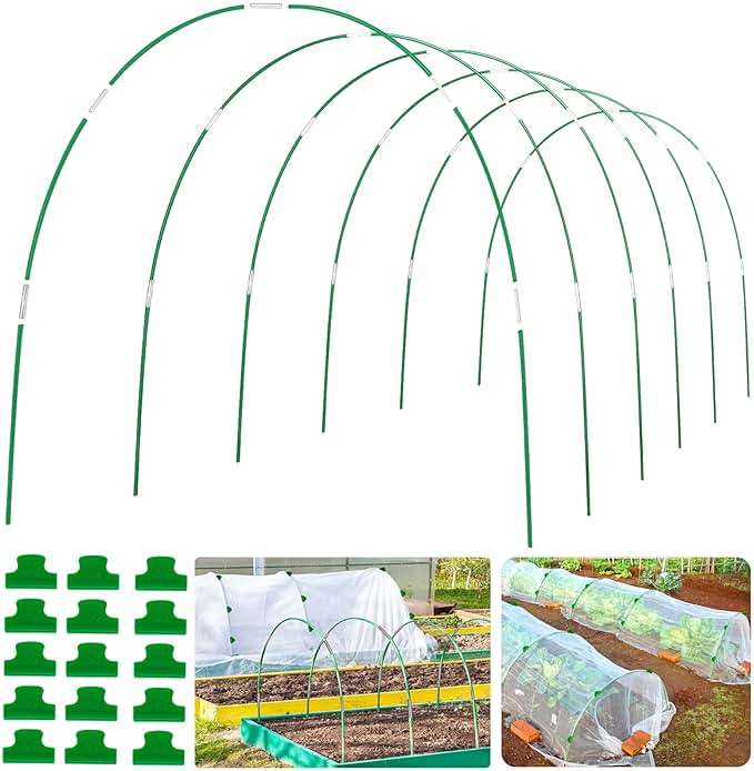 Greenhouse Hoops Grow Tunnel 6 Sets of 8FT Long Garden Hoops, Rust-Free Fiberglass Garden Hoops Frame for Garden Netting Raised Bed Plant Shade Cloth Row Cover, DIY Plant Support Garden Stakes- 36pcs - Image 1