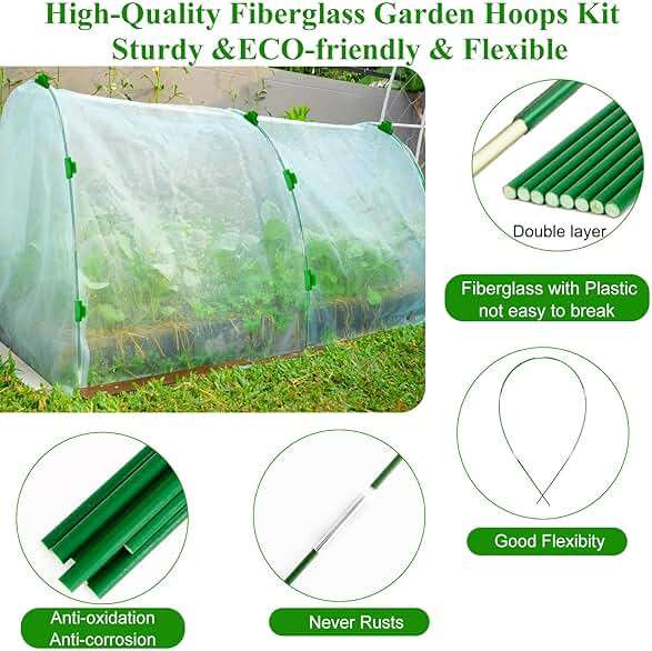 Greenhouse Hoops Grow Tunnel 6 Sets of 8FT Long Garden Hoops, Rust-Free Fiberglass Garden Hoops Frame for Garden Netting Raised Bed Plant Shade Cloth Row Cover, DIY Plant Support Garden Stakes- 36pcs - Image 3
