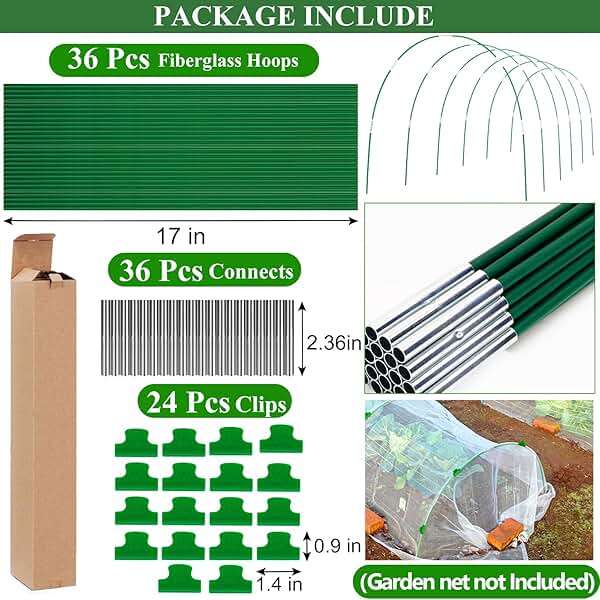 Greenhouse Hoops Grow Tunnel 6 Sets of 8FT Long Garden Hoops, Rust-Free Fiberglass Garden Hoops Frame for Garden Netting Raised Bed Plant Shade Cloth Row Cover, DIY Plant Support Garden Stakes- 36pcs - Image 4