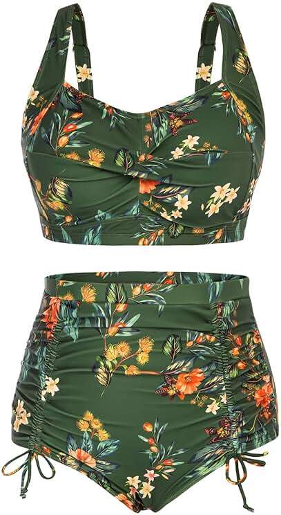 Hanna Nikole Women Plus Size Two Piece Swimsuit Sets Twist Front Bikini Bathing Suit with Drawstring Ruched Bottom - Image 1