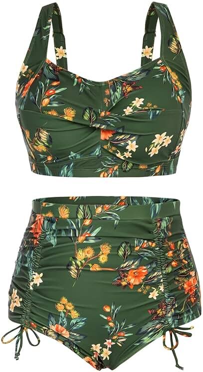Hanna Nikole Women Plus Size Two Piece Swimsuit Sets Twist Front Bikini Bathing Suit with Drawstring Ruched Bottom - Product Image