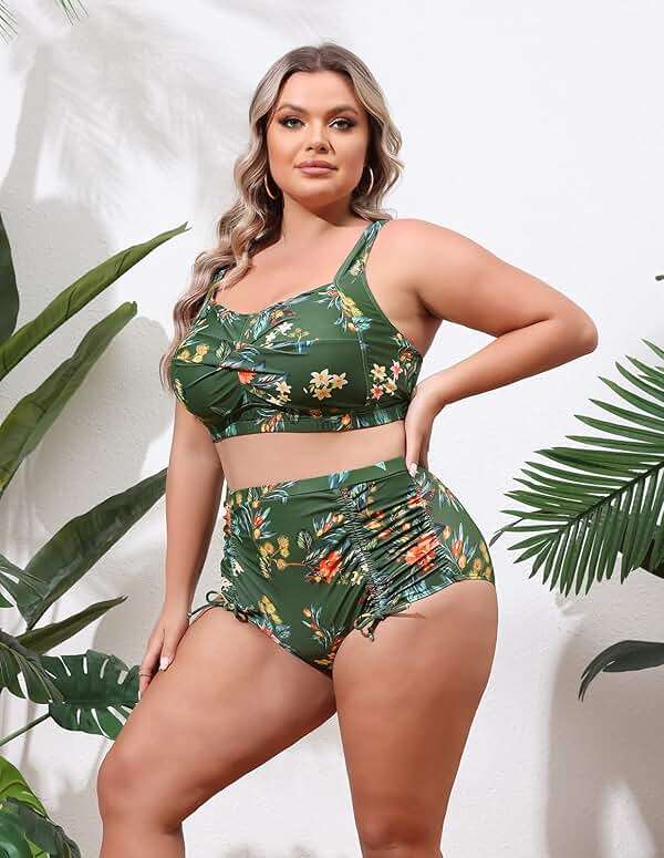 Hanna Nikole Women Plus Size Two Piece Swimsuit Sets Twist Front Bikini Bathing Suit with Drawstring Ruched Bottom - Image 3