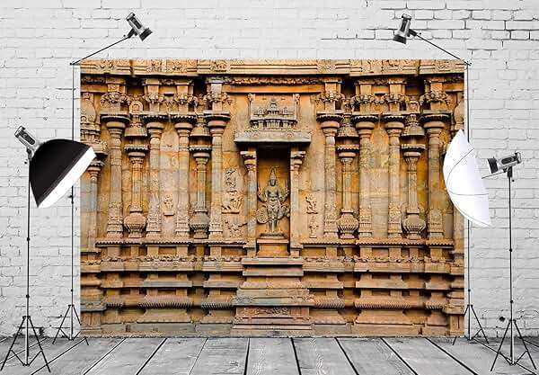 BELECO 7x5ft Fabric Indian Hindu Temple Backdrop Carved Idol on The Wall of Brihadishvara Temple, Thanjavur Background Hinduism Religion Background Indian Landmark Travel Photo Studio Props Wallpaper - Image 2