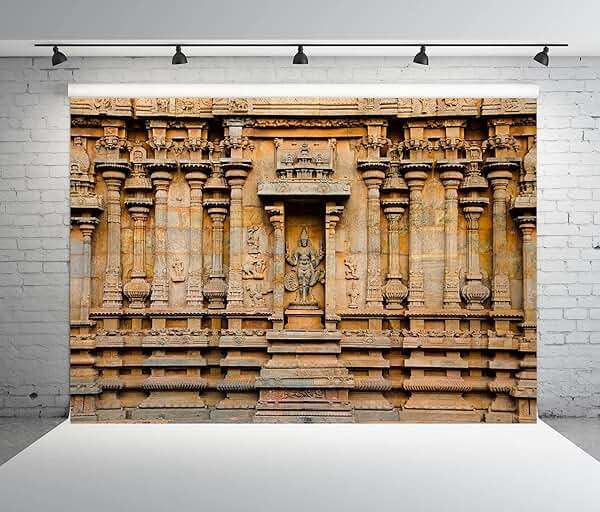BELECO 7x5ft Fabric Indian Hindu Temple Backdrop Carved Idol on The Wall of Brihadishvara Temple, Thanjavur Background Hinduism Religion Background Indian Landmark Travel Photo Studio Props Wallpaper - Image 3