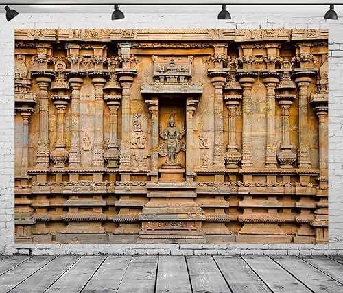 BELECO 7x5ft Fabric Indian Hindu Temple Backdrop Carved Idol on The Wall of Brihadishvara Temple, Thanjavur Background Hinduism Religion Background Indian Landmark Travel Photo Studio Props Wallpaper - Image 4