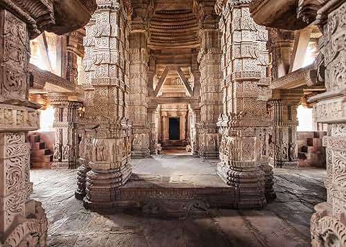 BELECO 7x5ft Fabric Ancient Indian Temple Backdrop Sas Bahu Temple in Gwalior in India Background Historical Carving Buildings Columns Sculptures Hinduism Religion Background Indian Photo Studio Props - Image 1