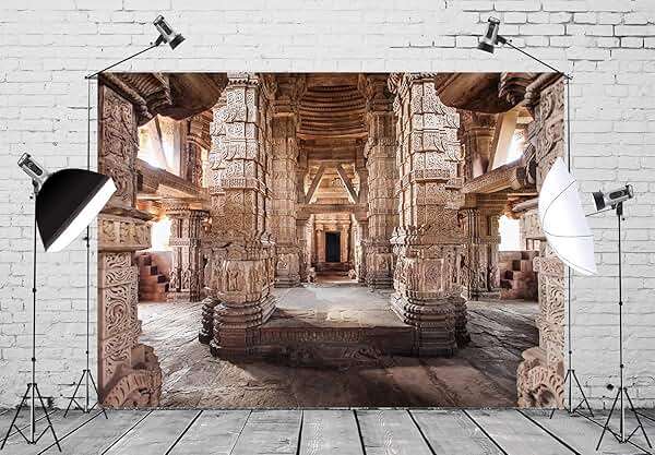 BELECO 7x5ft Fabric Ancient Indian Temple Backdrop Sas Bahu Temple in Gwalior in India Background Historical Carving Buildings Columns Sculptures Hinduism Religion Background Indian Photo Studio Props - Image 2