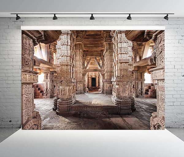 BELECO 7x5ft Fabric Ancient Indian Temple Backdrop Sas Bahu Temple in Gwalior in India Background Historical Carving Buildings Columns Sculptures Hinduism Religion Background Indian Photo Studio Props - Image 3