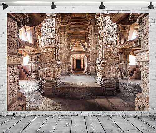 BELECO 7x5ft Fabric Ancient Indian Temple Backdrop Sas Bahu Temple in Gwalior in India Background Historical Carving Buildings Columns Sculptures Hinduism Religion Background Indian Photo Studio Props - Image 4