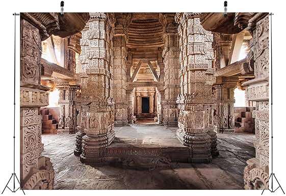 BELECO 7x5ft Fabric Ancient Indian Temple Backdrop Sas Bahu Temple in Gwalior in India Background Historical Carving Buildings Columns Sculptures Hinduism Religion Background Indian Photo Studio Props - Image 5